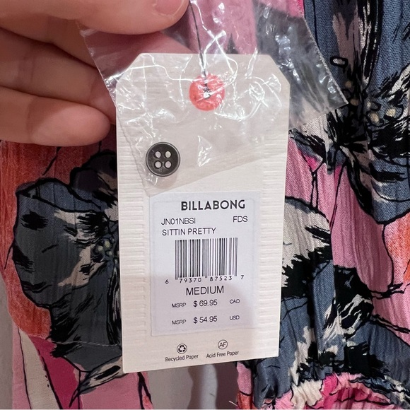 Billabong NWT Sittin Pretty Floral Long Bell Sleeve Romper Tie-front in Pink, M - Picture 9 of 15